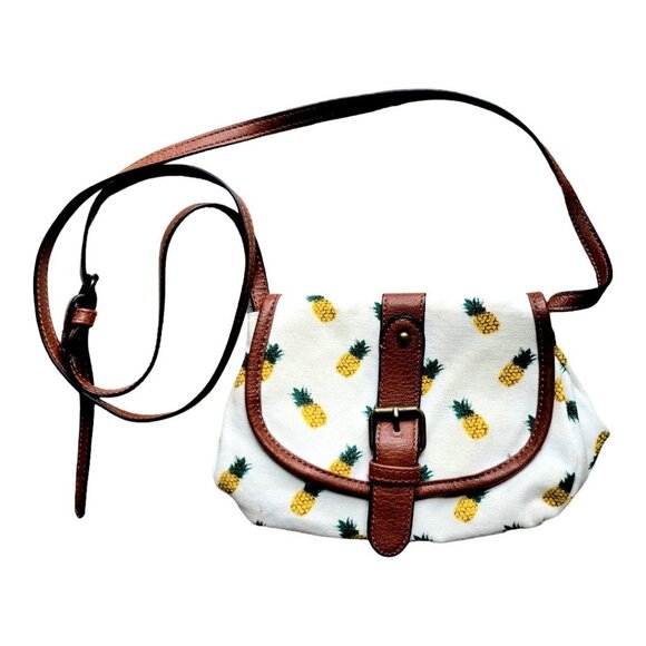 Forever 21 Summer Pineapple Print Crossbody Bag Adjustable Strap Faux Leather - Picture 1 of 5